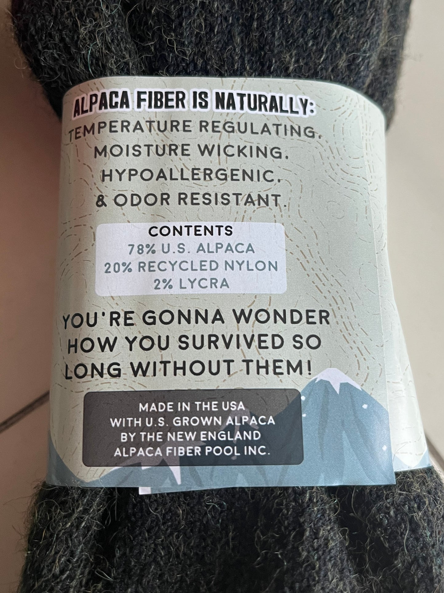 Alpaca Survival Socks Made in the USA size Medium sock size 7-10